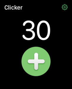 Screenshot der Clicker-App auf meiner Apple Watch; es ist die Zahl 30 zu sehen.