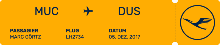 Screenshot der von mir gebauten Flugdaten-Karte mit Route, Flugnummer und Datum.